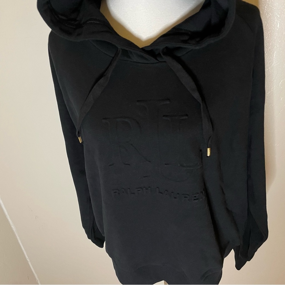 New! Lauren Ralph Lauren Embossed Logo Hooded Sweatshirt Black Sizes L & XL🖤 - Picture 10 of 16